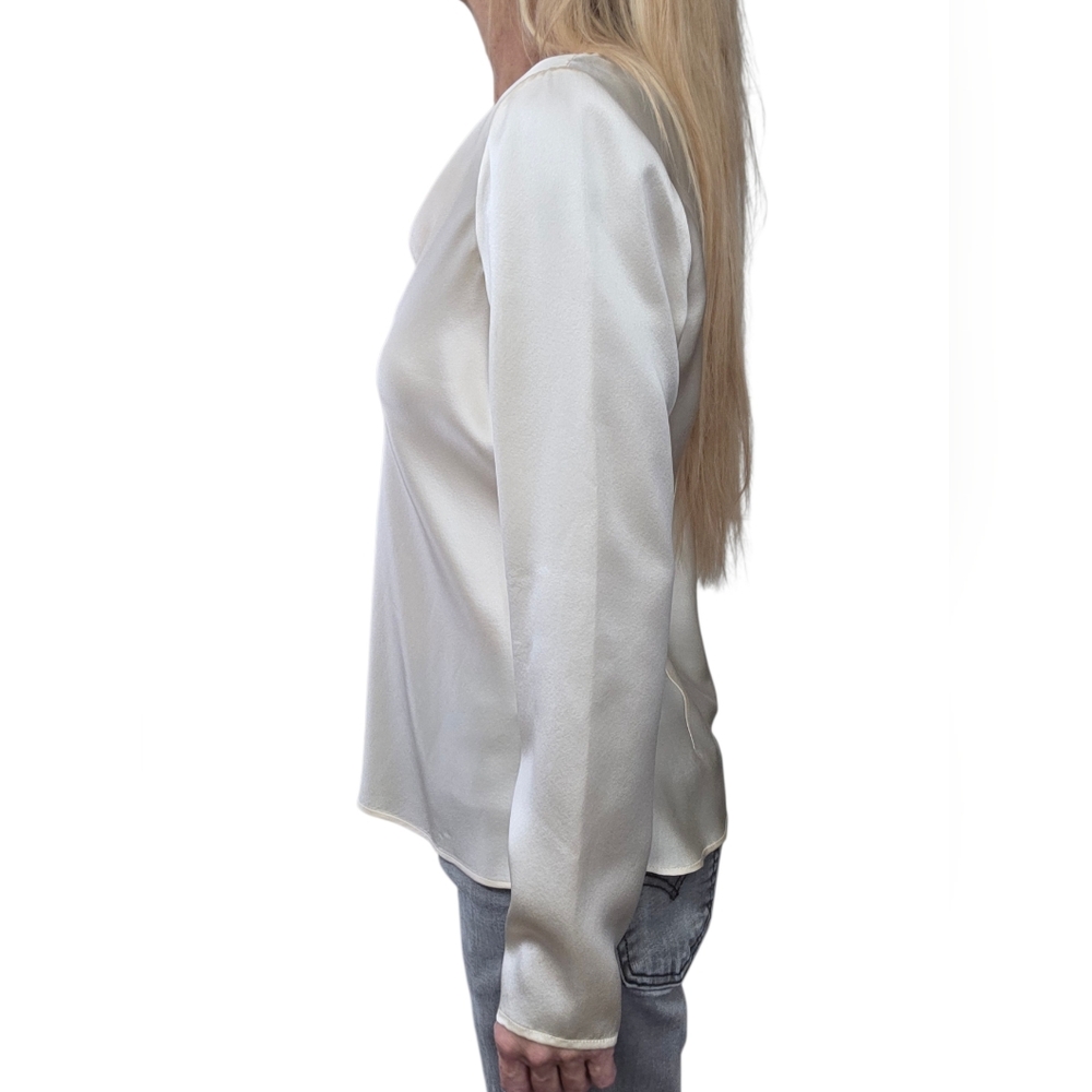Nordstrom Silk Blouse Size M Ivory Satin Cowl Neck Minimalist Quiet Luxury - Picture 3 of 8